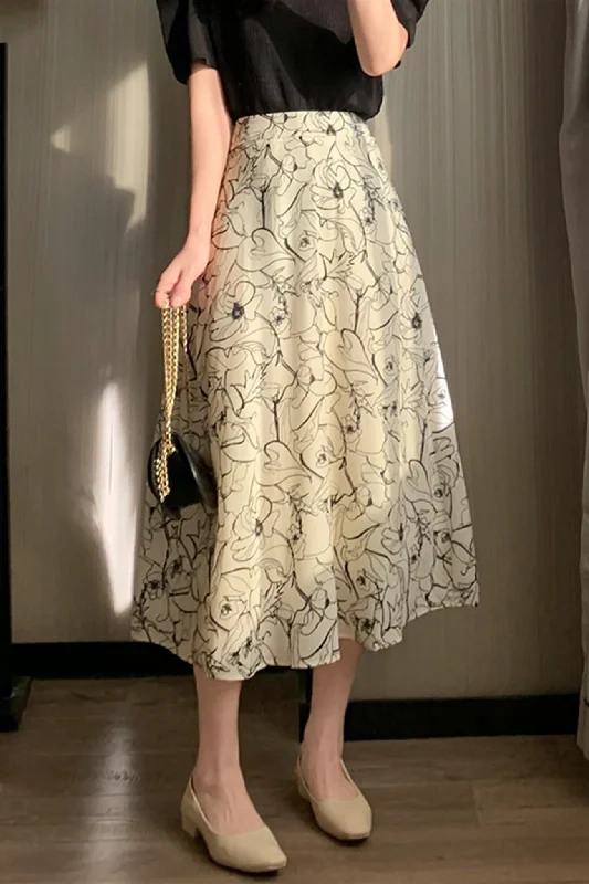 Abstract Print Midi Skirt high waist skirt
