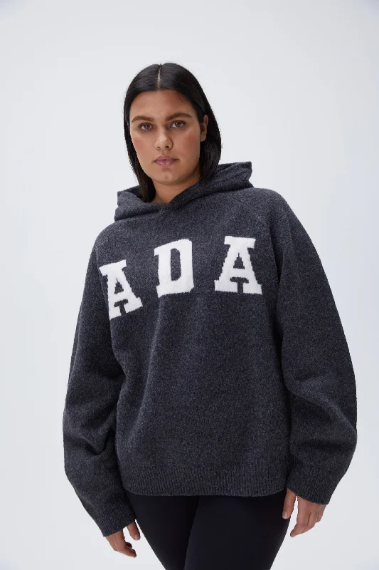 ADA Oversized Knit Hoodie - Dark Grey/Cream Hoodie with Slim Fit Tailored Modern