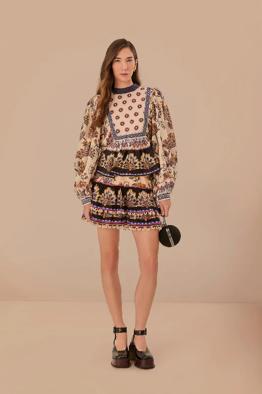 Cream Ainika Maxi Floral Mini Skirt denim skirt casual