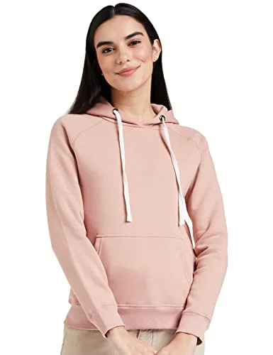 Amazon Brand - Symbol Women's Cotton Blend Hooded Neck Sweatshirt (AW18WNSSW02_Murky Pink_Medium_Dusky Pink_M) Hoodie with Fur Luxurious Winter
