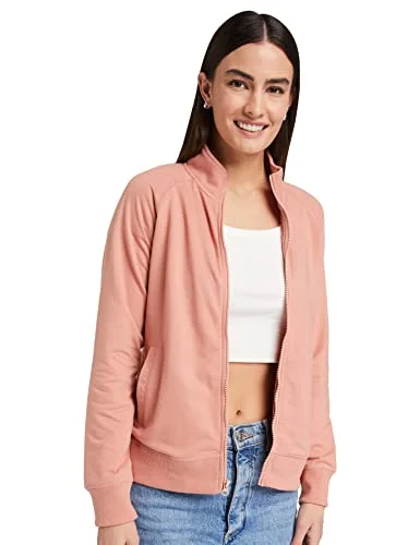 Amazon Brand - Symbol Women's Cottonblend High Neck & Round Neck Sweatshirts (AW18WNSSW04_Murky Pink_Medium_Dusky Pink_M) Hoodie with Print Artistic Unique