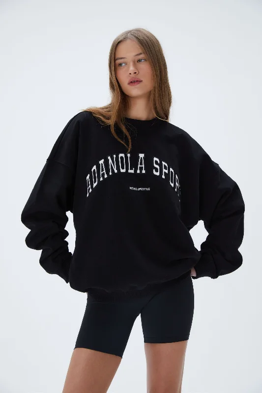 AS Oversized Sweatshirt - Black Hoodie with Crew Neck Simple Timeless