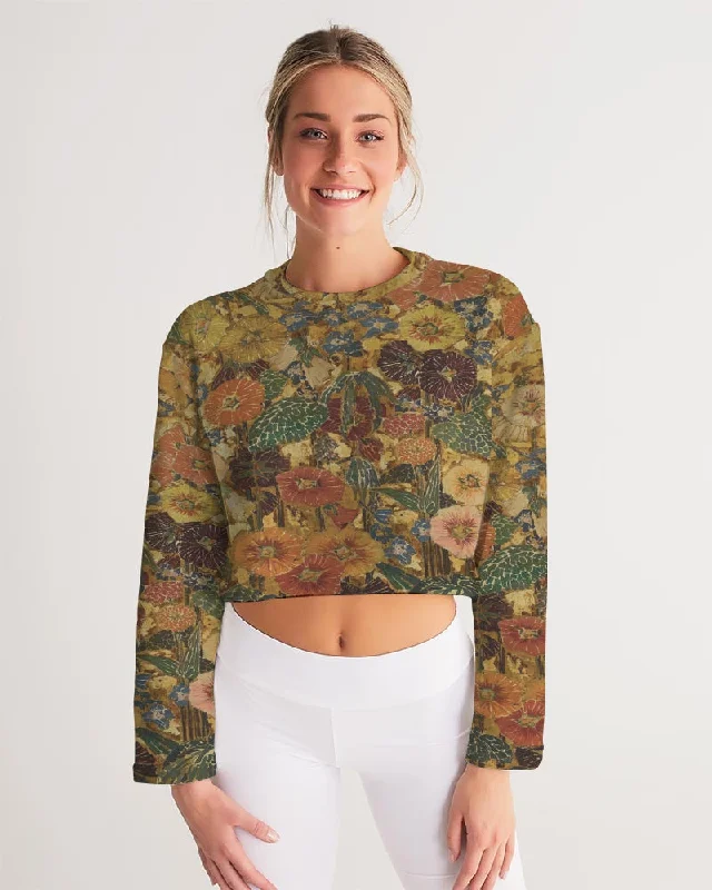 Autumn play Women's All-Over Print Cropped Sweatshirt Hoodie with Oversized Fit Loose Comfortable