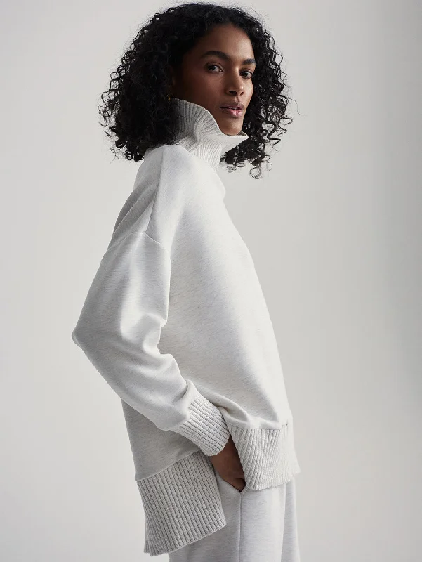 Barker High Neck Sweatshirt - Ivory Marl Hoodie with Slim Fit Tailored Modern