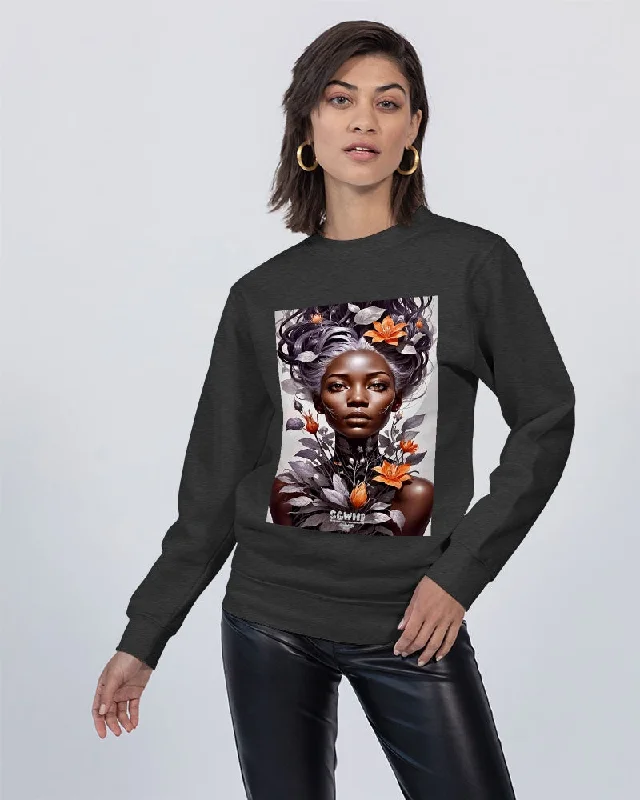 Beautiful black silver grey hair blossom women Unisex Premium Crewneck Sweatshirt | Lane Seven Hoodie with Hem Contrast Bold Stylish