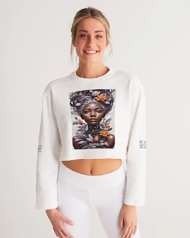 Beautiful black silver grey hair blossom women Women's All-Over Print Cropped Sweatshirt Hoodie with Bell Sleeves Flared Feminine Beautiful black silver grey hair blossom women Women's All-Over Print Cropped Sweatshirt Hoodie with Bell Sleeves Flared Feminine