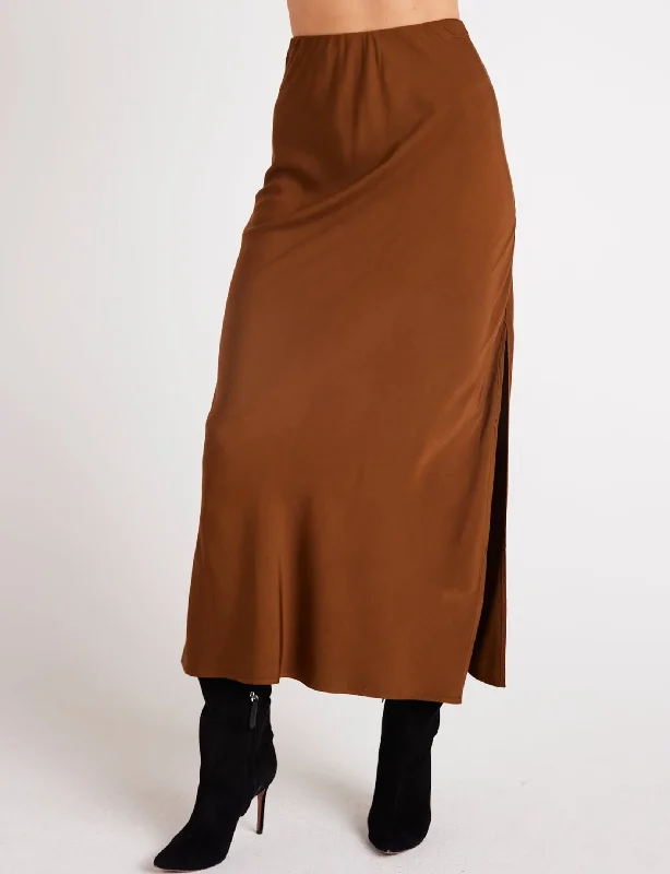 Side Slit Bias Maxi Skirt, Twilight Gold elastic waist skirt
