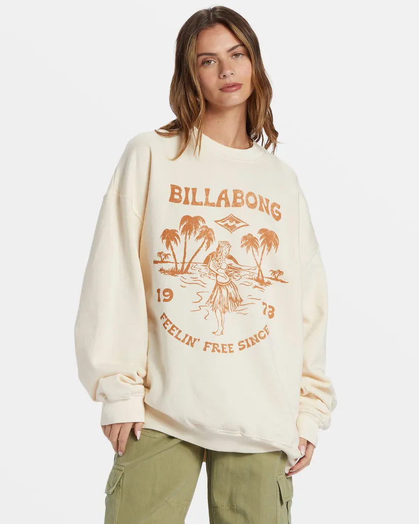 Billabong Womens Sweatshirt Ride In Oversized Crewneck Hoodie with Hem Lace Feminine Delicate