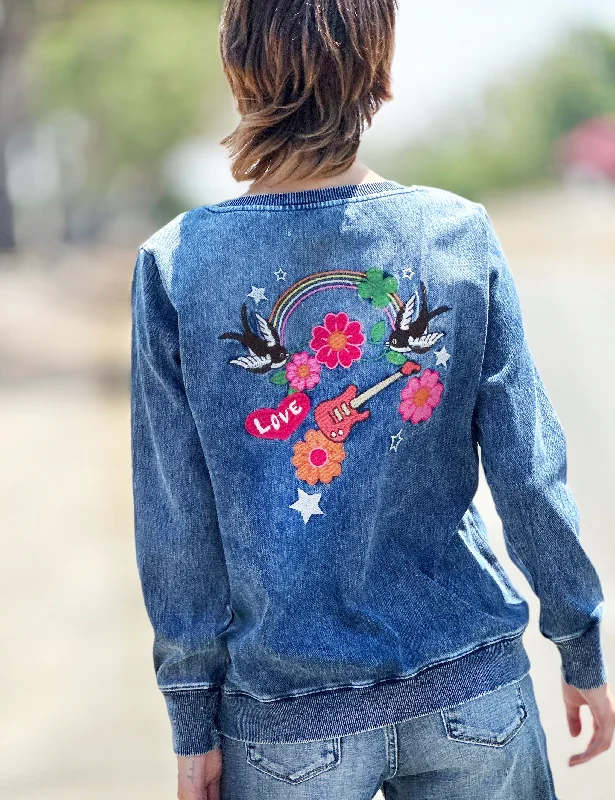 Birds of a Feather Sweatshirt Hoodie with Distressed Vintage Worn