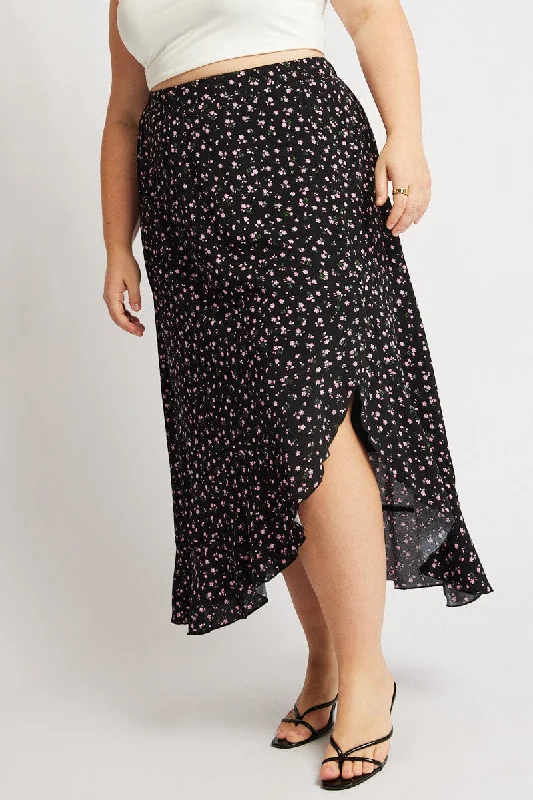 Black Ditsy Frill Maxi Skirt cashmere skirt soft