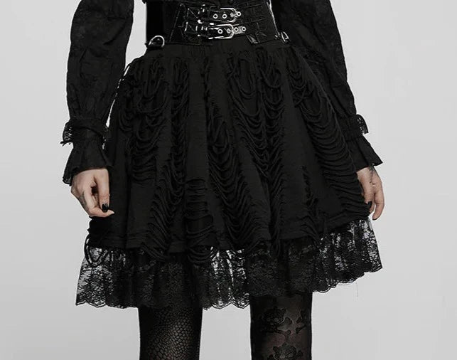 Black Lace Lolita Style Ragged Texture Skirt ruffled skirt detail