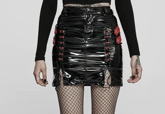 Black/Red Patent Leather Skirt leather skirt bold