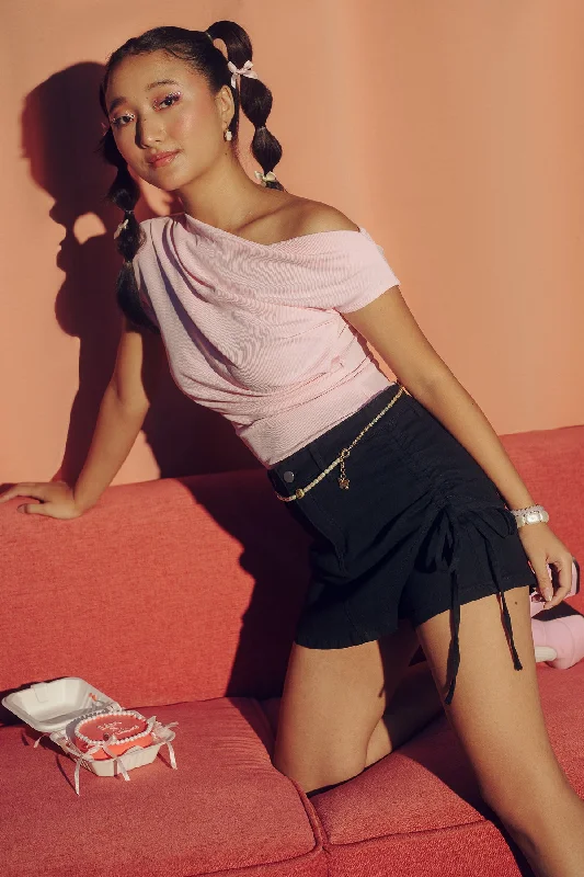Black Cinched Skorts chiffon skirt airy