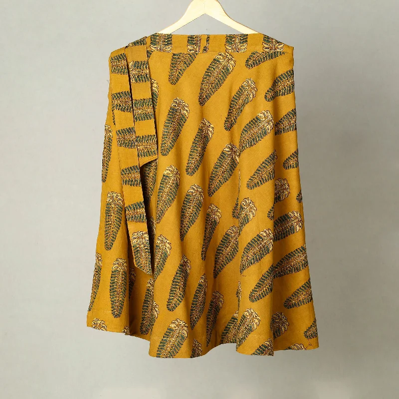 Yellow - Block Print Cotton Wrap Around Ajrakh Skirt 35 ribbed skirt waist