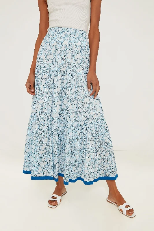 Blue Lucrecia Frilly Maxi Skirt button skirt front