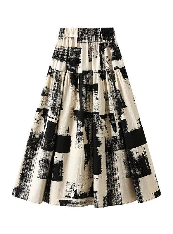 Bohemian Ink Graffiti Print Skirt midi skirt versatile
