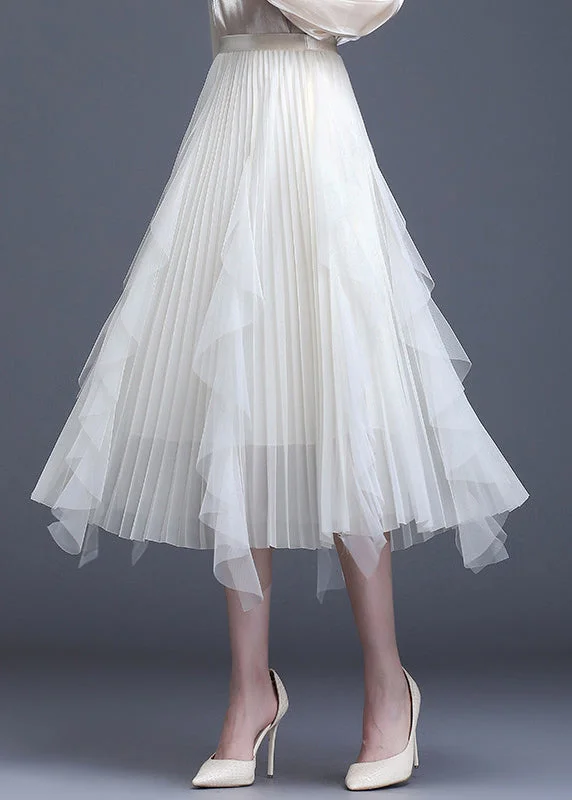 Boho White Patchwork Tulle A Line Fall Skirt satin skirt smooth