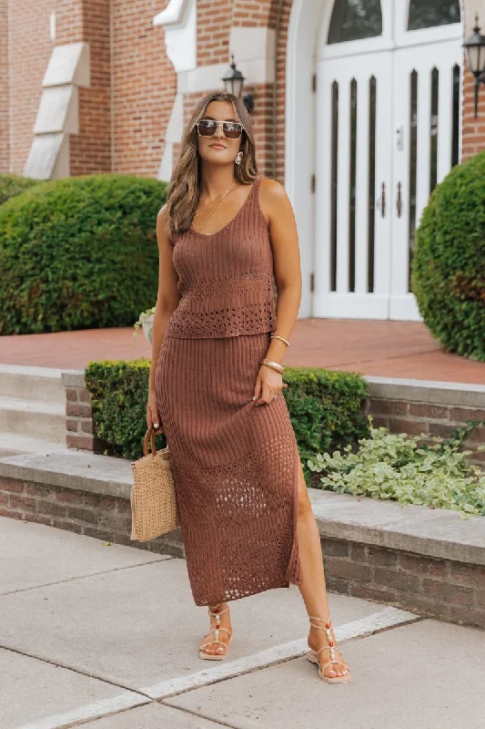 Brown Crochet Sweater Midi Skirt - FINAL SALE velvet skirt sumptuous
