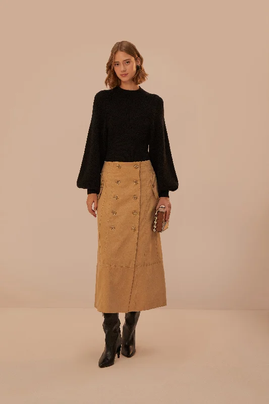 Brown Yoked Midi Skirt wool skirt warm