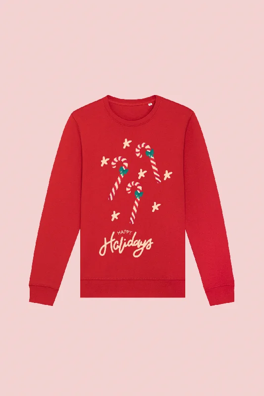 Candy Cane Red Christmas Sweatshirt Hoodie with Button Placket Classic Preppy