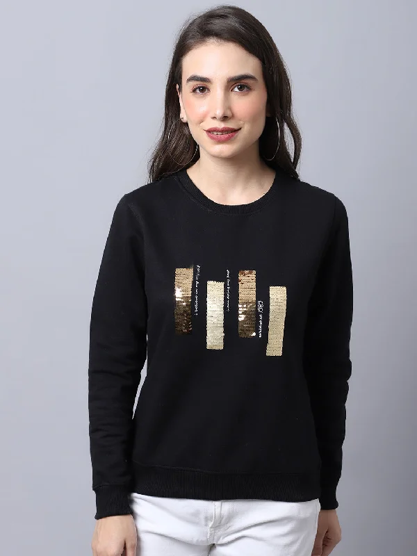 Women's Casual  Black Regular Full Sleeve Pullover Sweatshirt Hoodie with Raglan Sleeves Sporty Comfortable