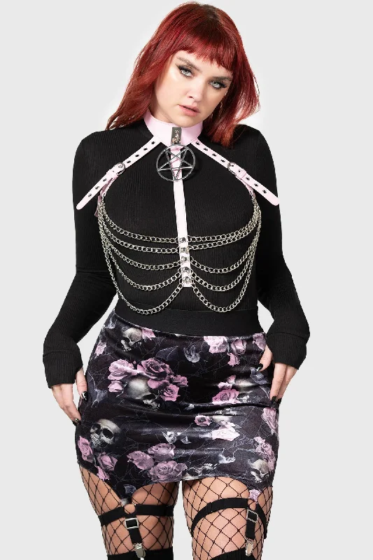 Cassandra Velvet Mini Skirt [BLACK/PINK] lightweight skirt design