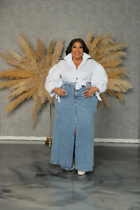 Cassy Denim Maxi Skirt patchwork skirt art