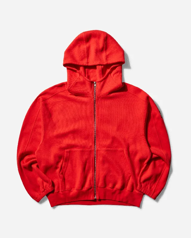 Men's DBL Knit Zip Hoodie Red Hoodie with Double Zipper Versatile Adjustable