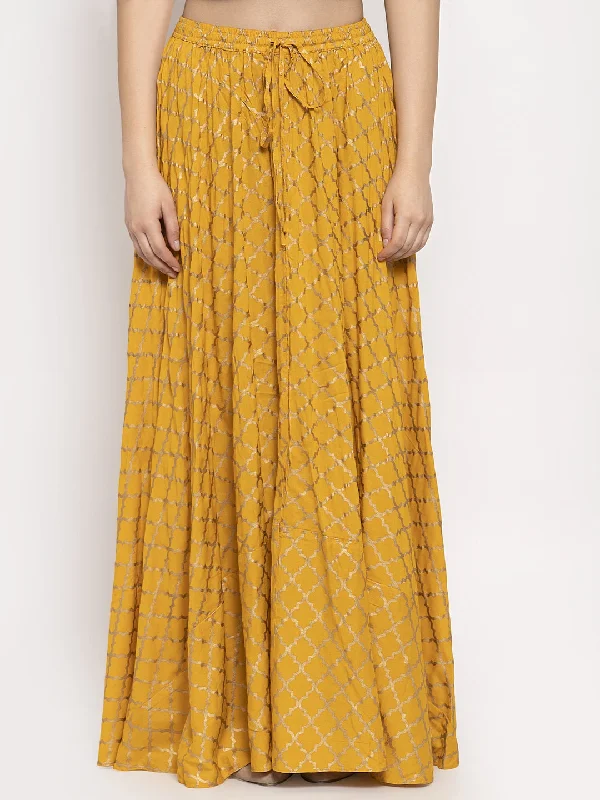 Women'S Mustard Printed Rayon Skirt chiffon skirt flowing