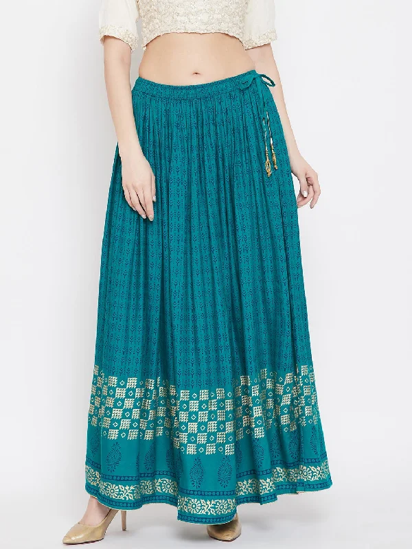 Women'S Turquoise Printed Rayon Skirt cashmere skirt soft