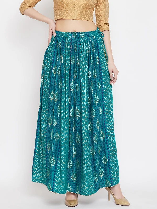 Women'S Turquoise Printed Rayon Maxi Skirt wool skirt breathable