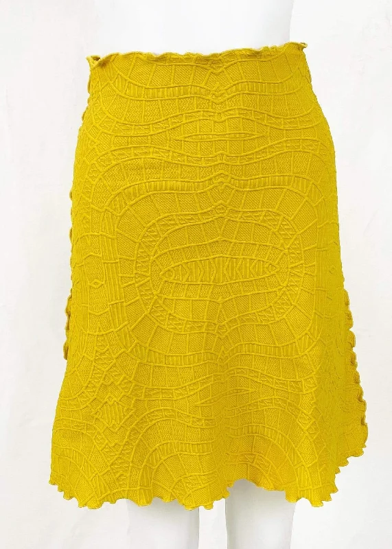 Ceylon Yellow Mateya Matelasse Jacquard Knit Bias Skirt denim skirt trendy