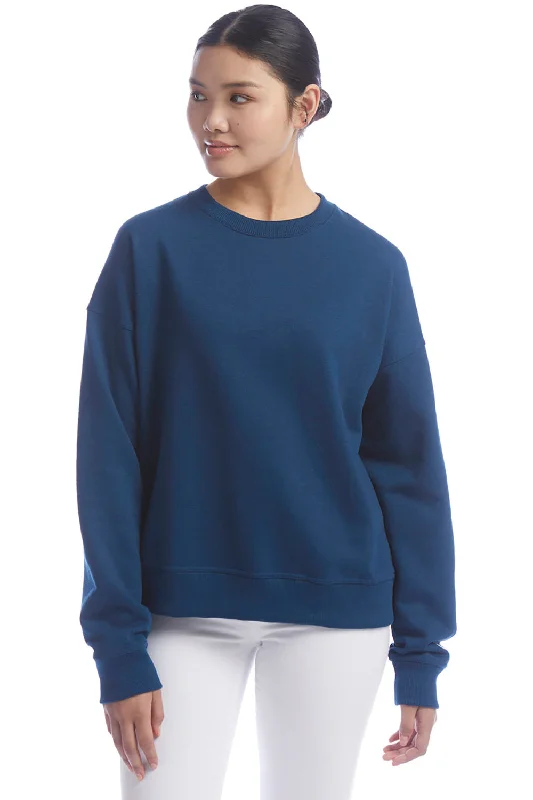 Champion Womens PowerBlend Crewneck Sweatshirt - Late Night Blue Hoodie with Rhinestones Sparkly Elegant