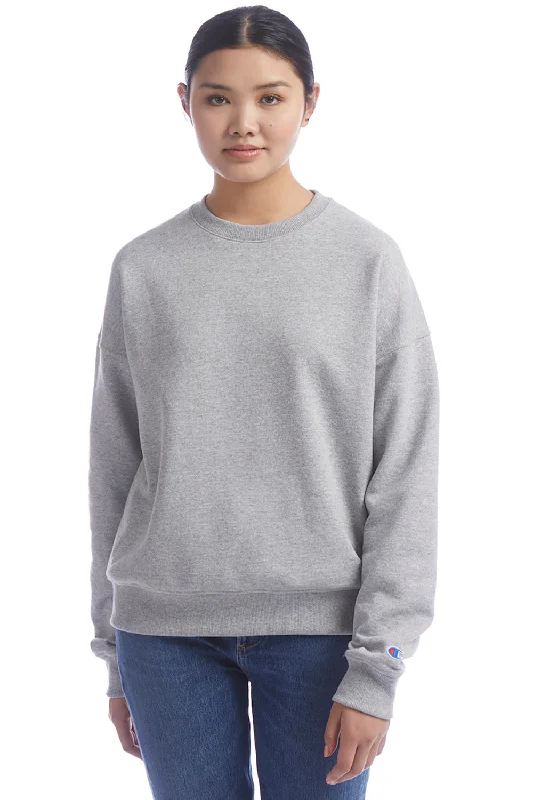 Champion Womens PowerBlend Crewneck Sweatshirt - Light Steel Grey Hoodie with Ribbed Neckline Snug Warm Champion Womens PowerBlend Crewneck Sweatshirt - Light Steel Grey Hoodie with Ribbed Neckline Snug Warm