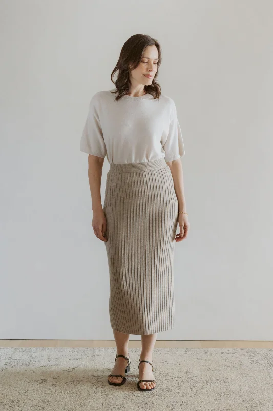 Classic Merino Rib Skirt - Latte pencil skirt chic