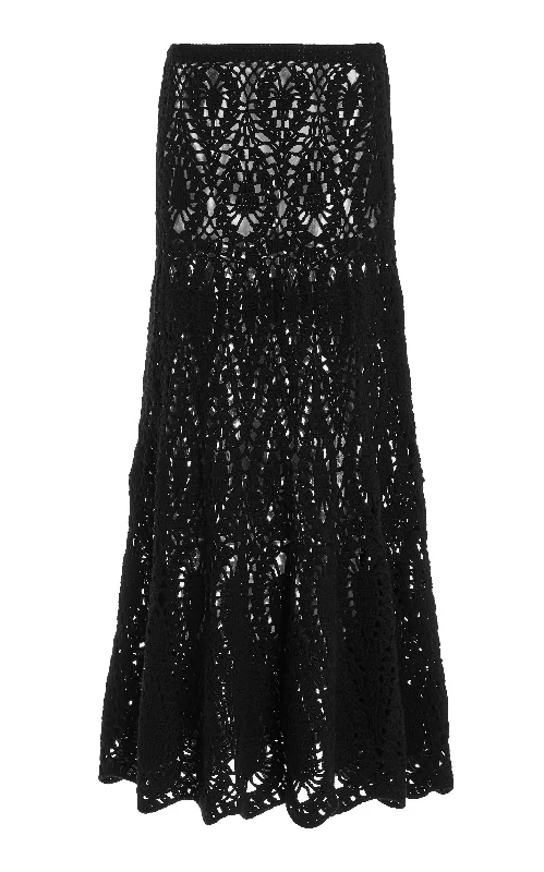 Cleo Crochet Maxi Skirt in Black Wool Cashmere wool skirt sturdy