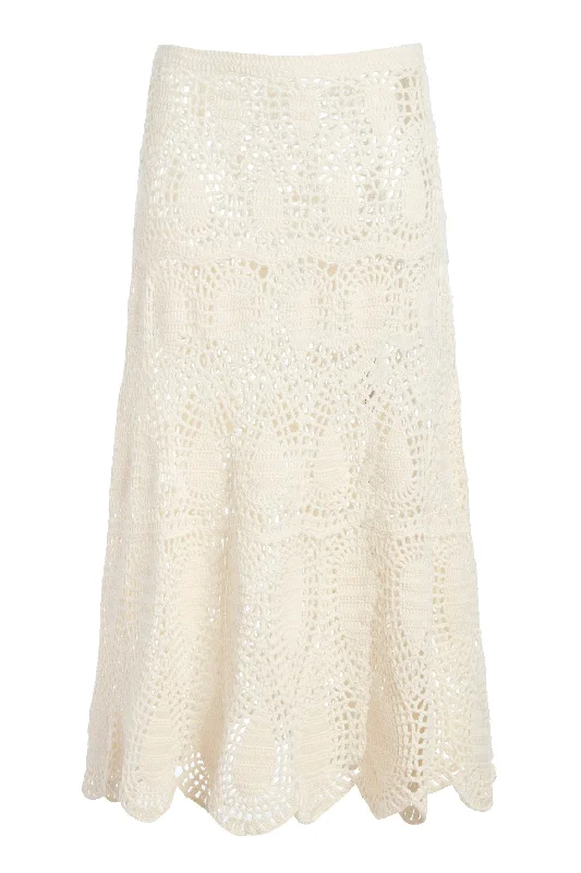 Cleo Crochet Maxi Skirt in Ivory Wool Cashmere chiffon skirt airy