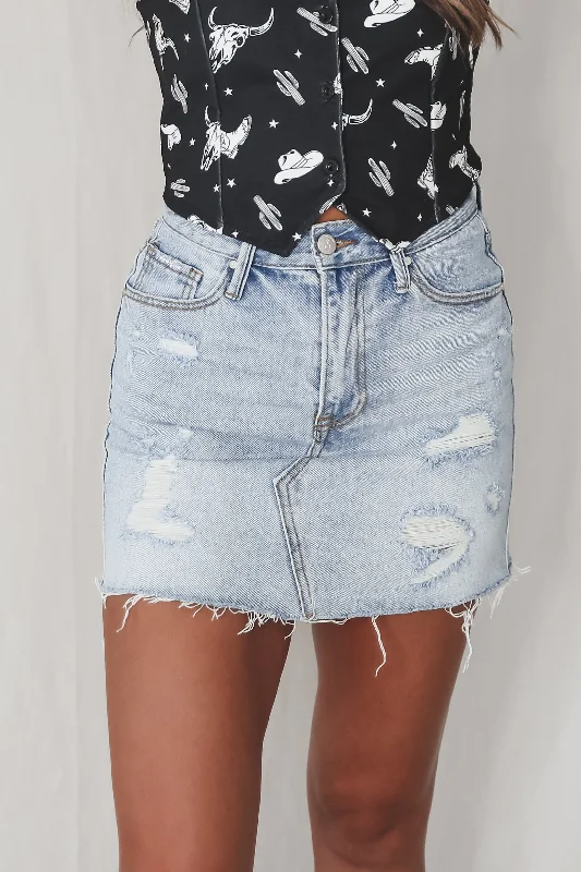 Cooler Than The Average Denim Distressed Mini Skirt denim skirt fashionable