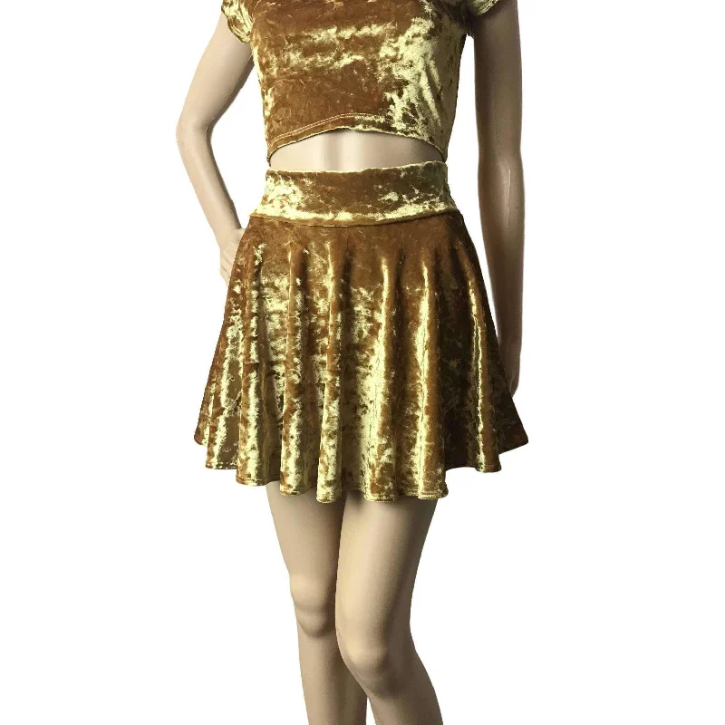 Skater Skirt - Gold Crushed Velvet velvet skirt glossy