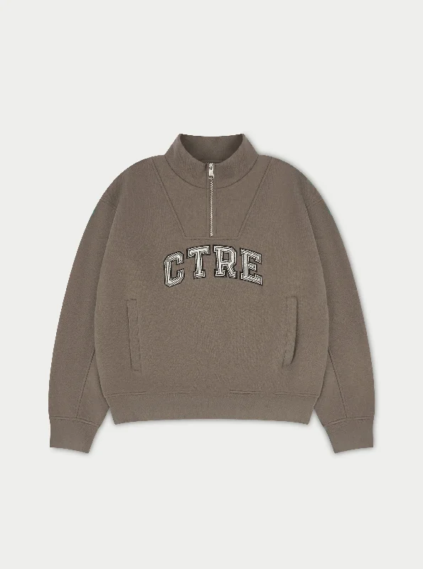 CTRE HALF ZIP SWEATSHIRT - COCOA Hoodie with Hidden Zipper Minimalist Clean