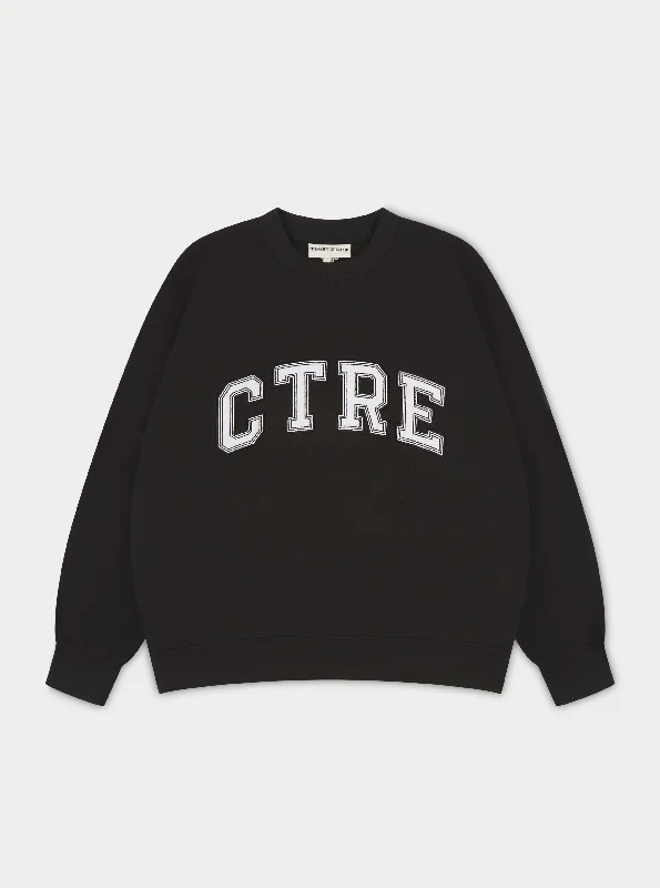 CTRE SWEATSHIRT - BLACK Hoodie with Hem Embroidery Detailed Premium
