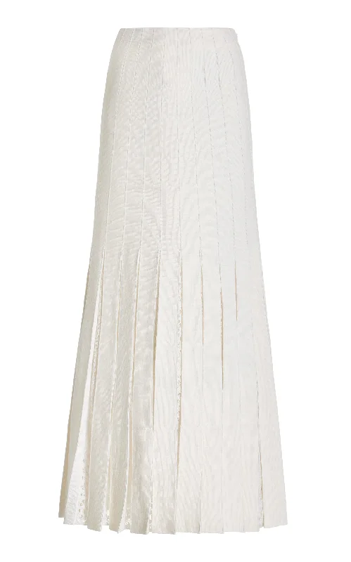 Debutante Knit Pleated Maxi Skirt in Ivory Merino Wool cashmere skirt plush