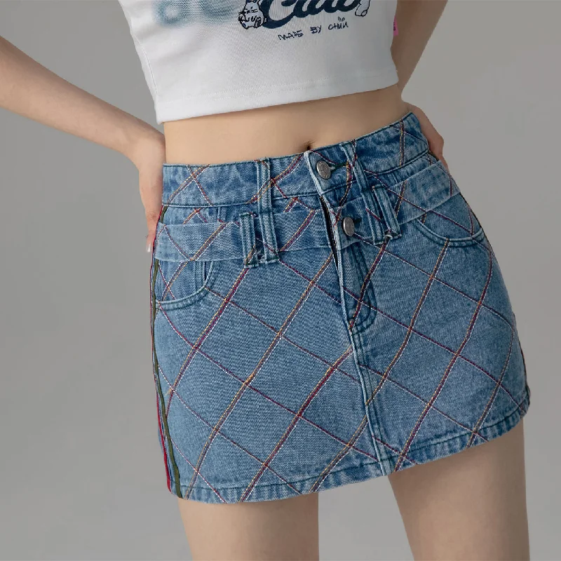 Argyle Line Denim Mini Skirt wool skirt sturdy