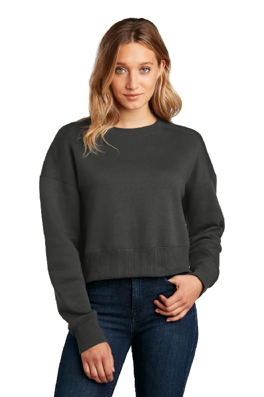 District Womens Perfect Weight Fleece Cropped Crewneck Sweatshirt - Charcoal Grey Hoodie with Hem Contrast Bold Stylish District Womens Perfect Weight Fleece Cropped Crewneck Sweatshirt - Charcoal Grey Hoodie with Hem Contrast Bold Stylish
