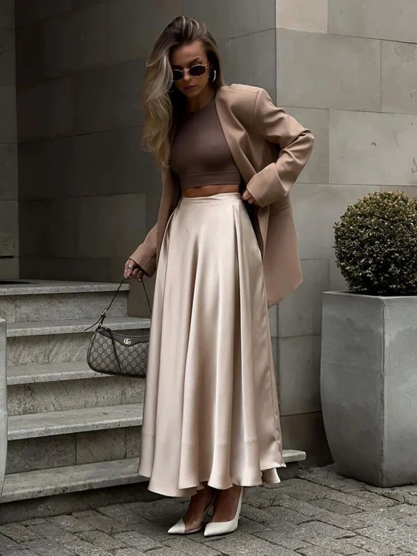 Elegant high-waisted satin satin long skirt slim fit skirt