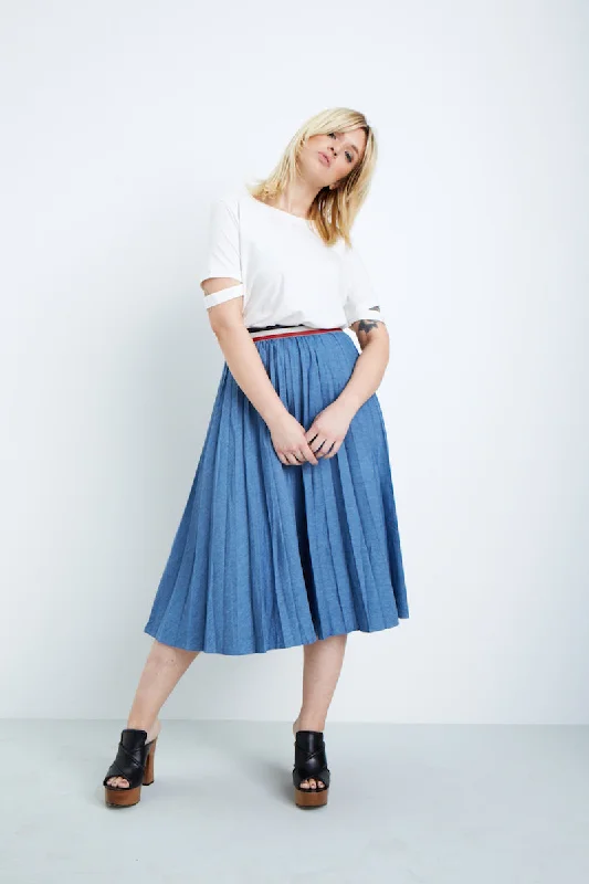 Elvi Denim Pleated Skirt leather skirt sleek