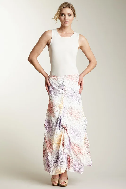 Embroidered Balloon Skirt - Chrysanthemum chiffon skirt floaty
