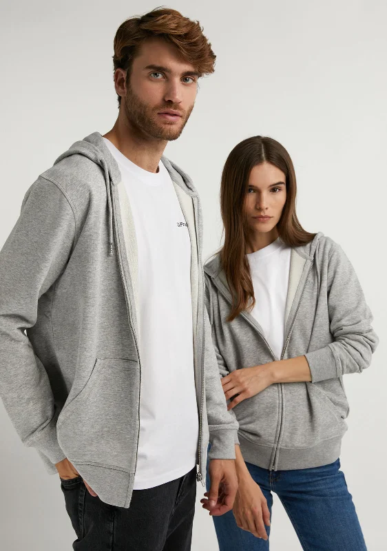 Embroidery  Logo Zip Hoodie Grey Hoodie with Elastic Waist Stretchable Comfortable