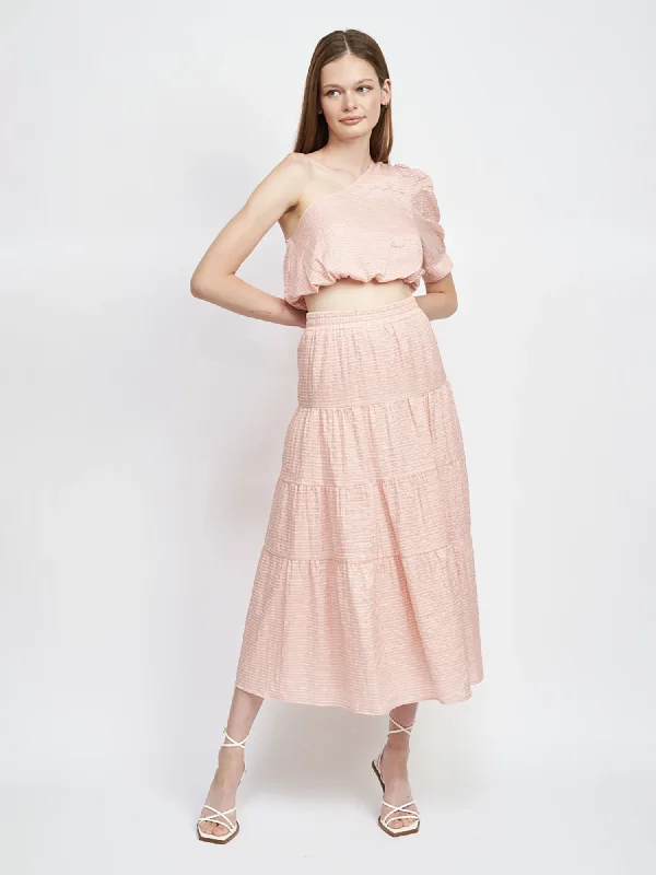 En Saison Riley Stripe Midi Skirt ruffled skirt detail