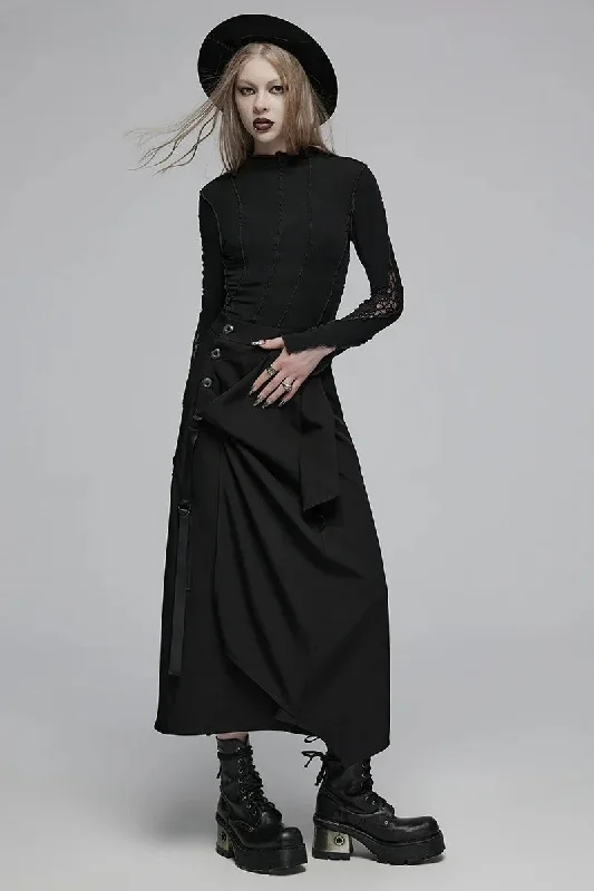 Women's Daily Irregular Deconstructed Medium High Waisted Loose Casual Black Skirt cashmere skirt fine